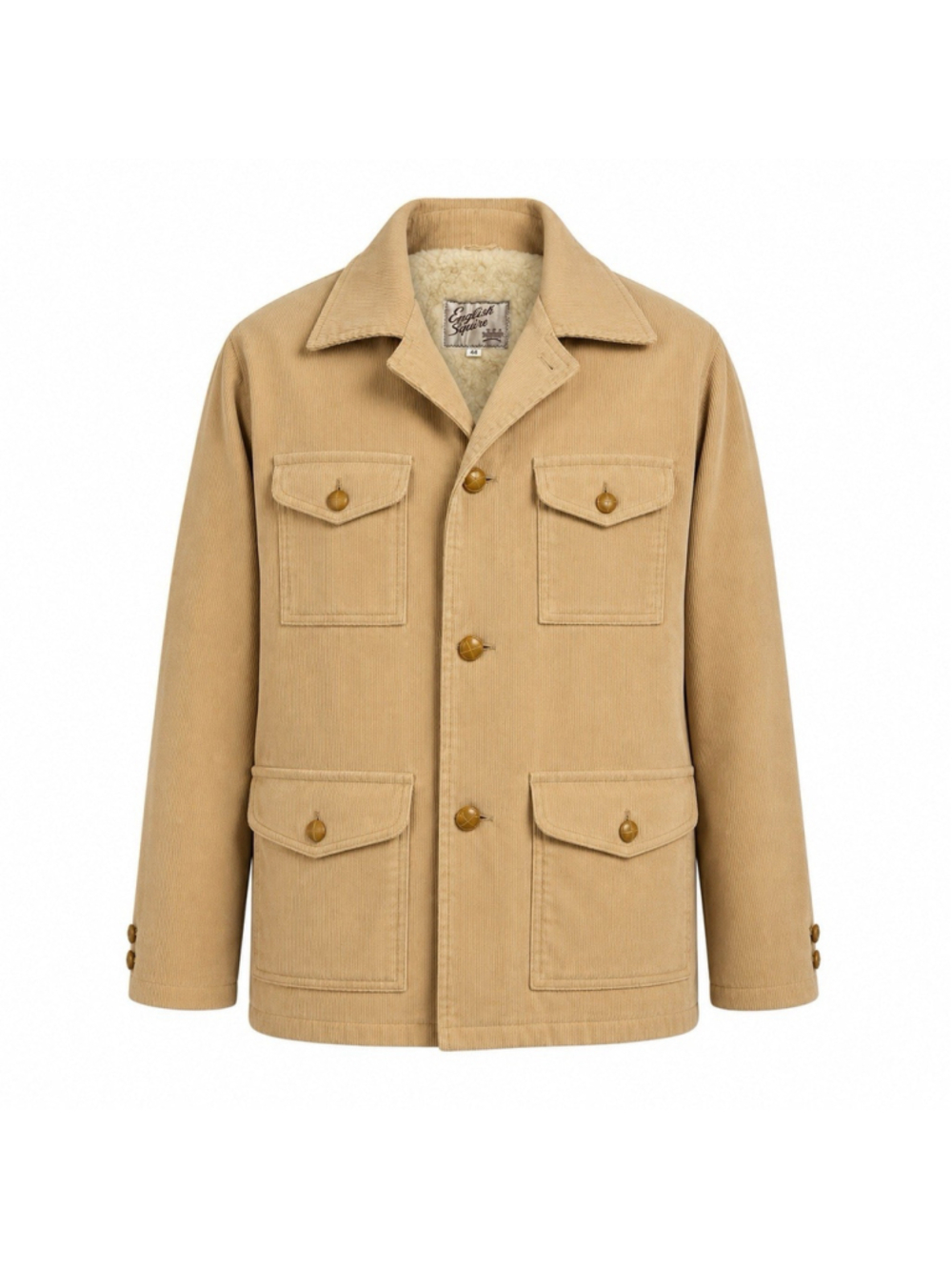 VTG 70s English Squire Tan Corduroy Faux Shearling Lined Chore Ranch Jacket 44